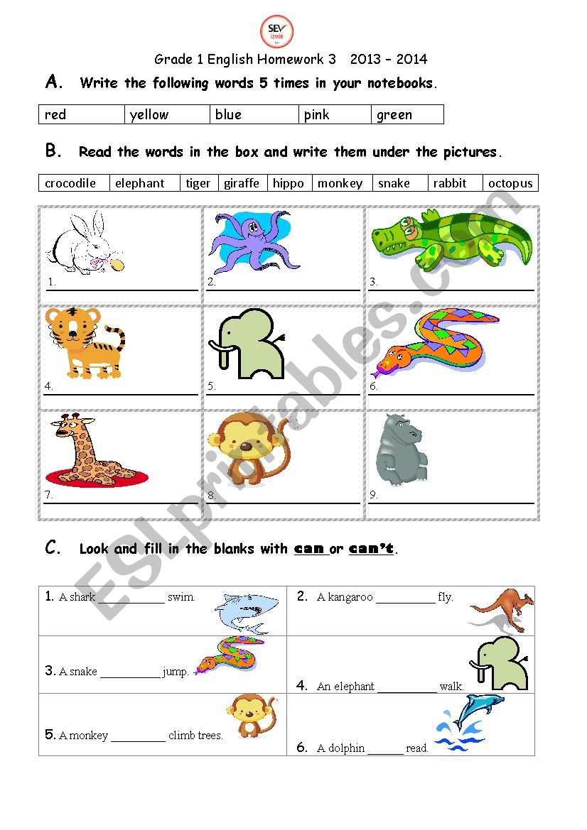 animals - can/cant worksheet