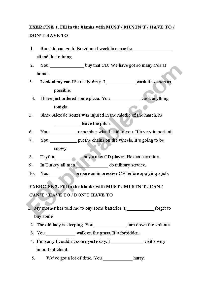 Obligation Modals worksheet