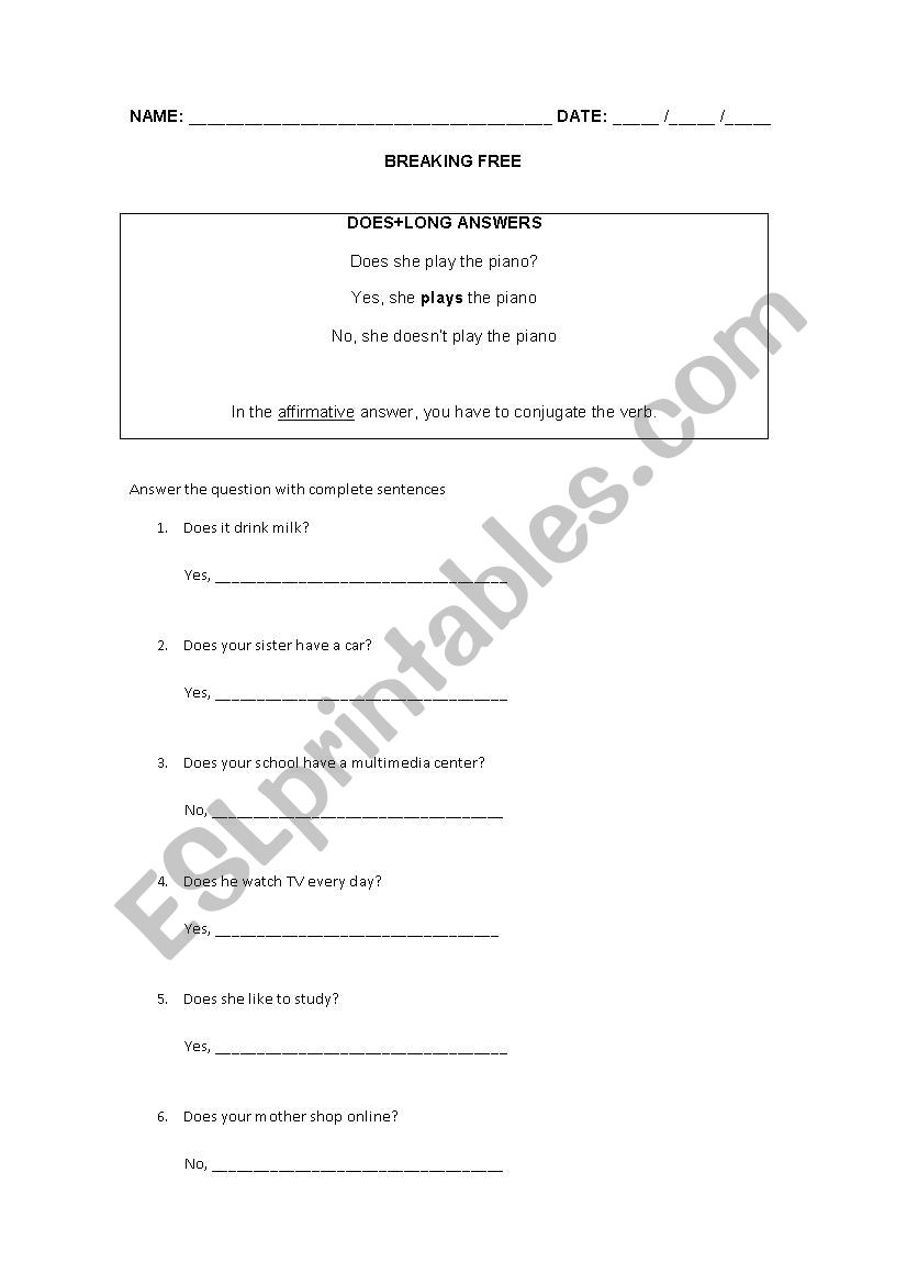 THIRD PERSON - PRESENT worksheet