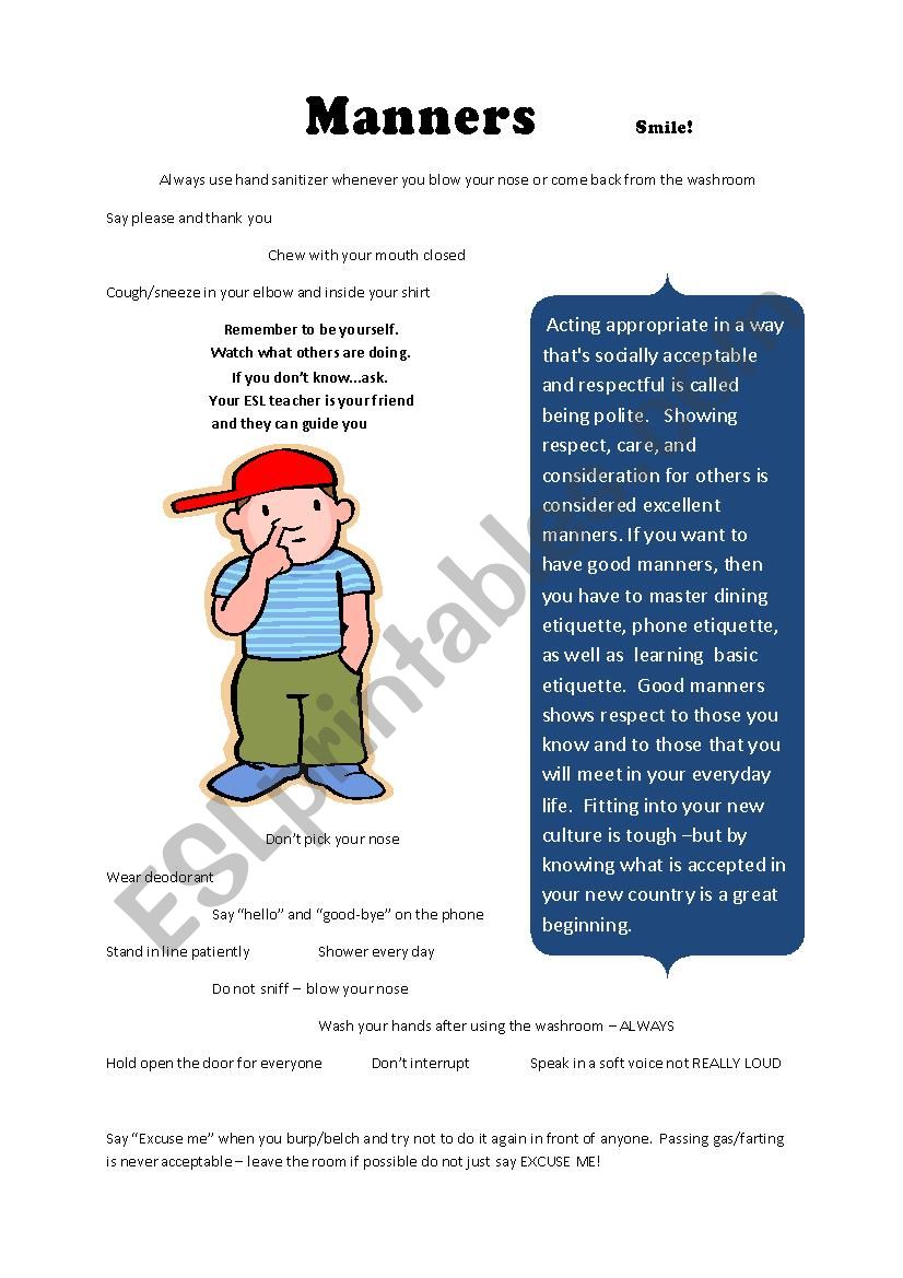 Manners  worksheet