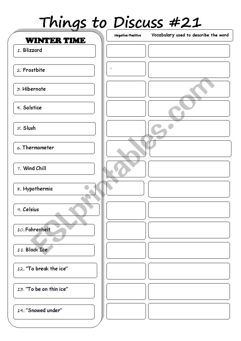 Things to discuss #21 worksheet