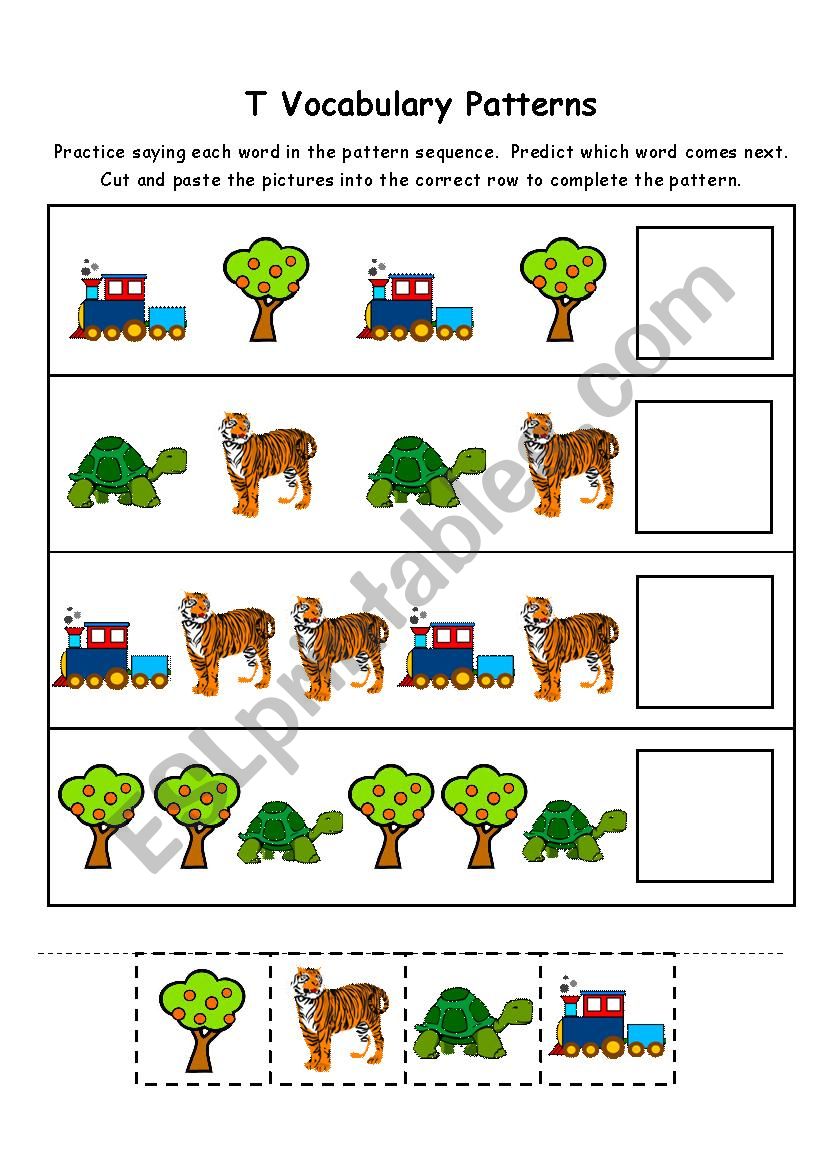 Letter T Vocabulary Patterns worksheet