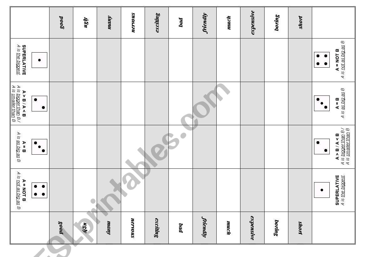 Comparison game worksheet