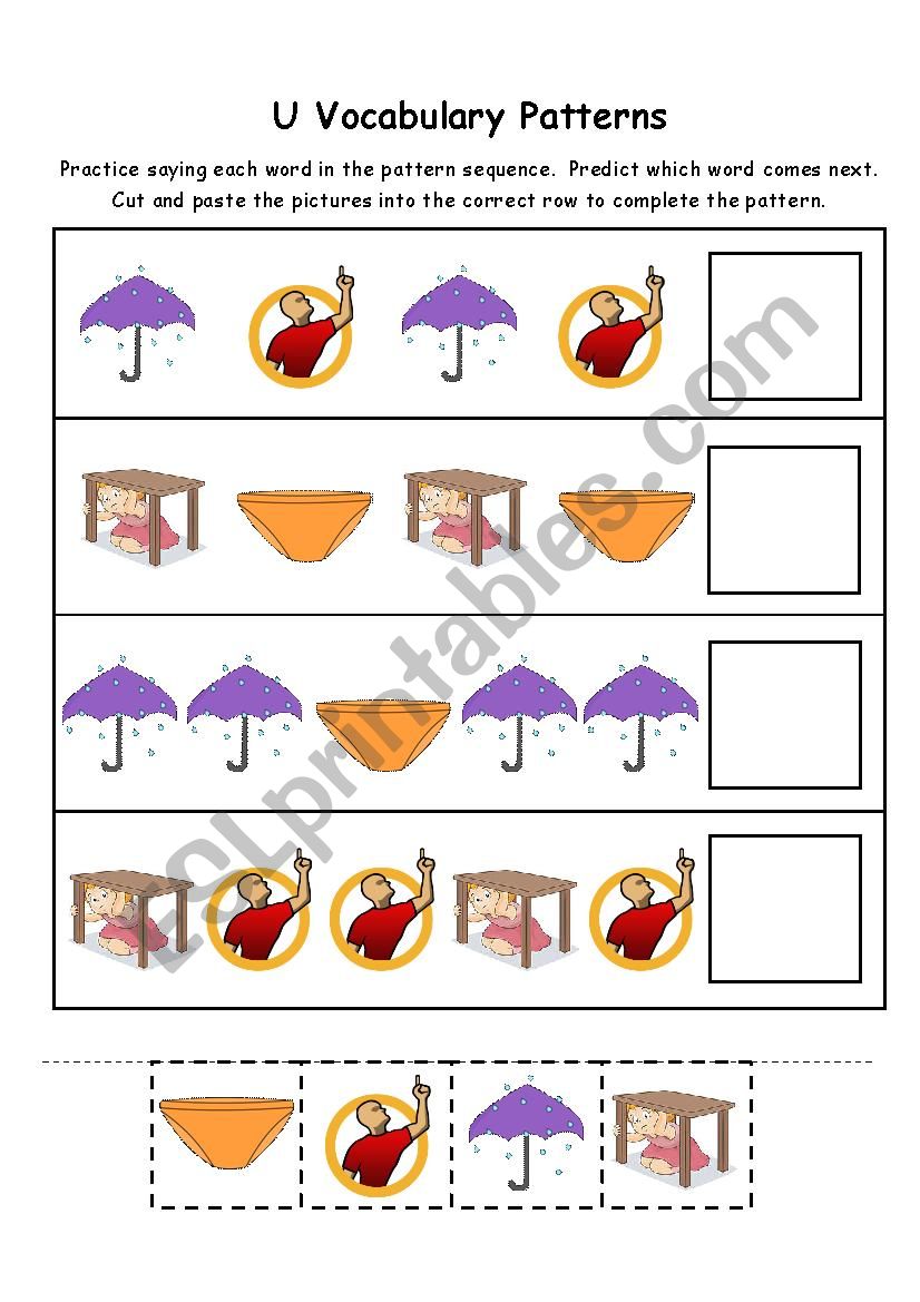 Letter U Vocabulary Patterns worksheet