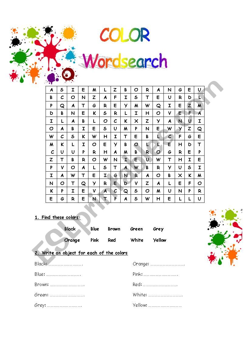 Color Wordsearch worksheet