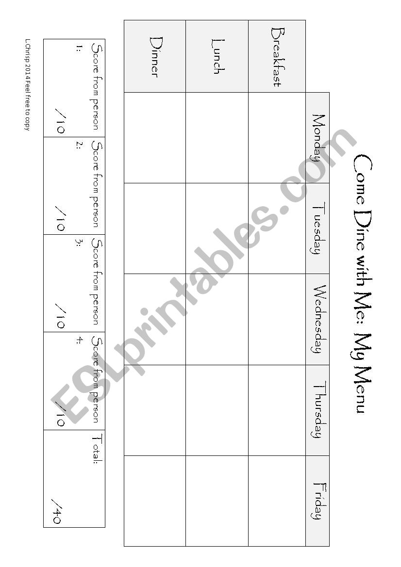 Come Dine With Me Weekly Menu & Results