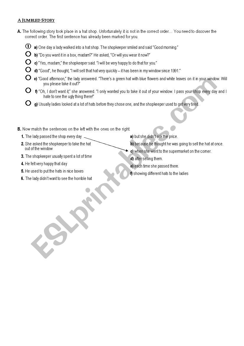 A Jumbled Story worksheet