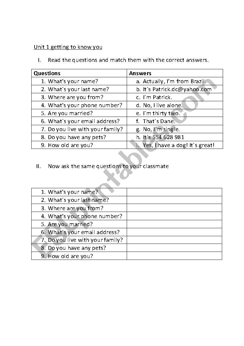 Personal information questios 