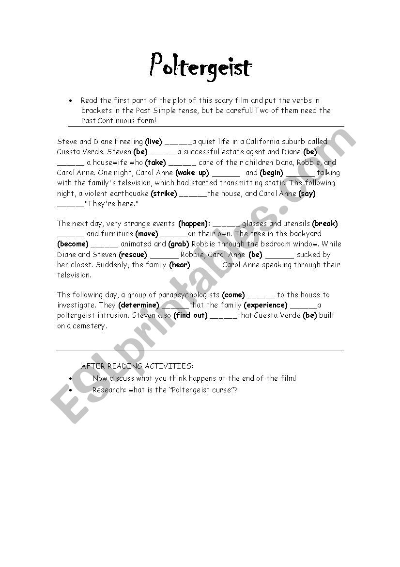 Poltergeist worksheet