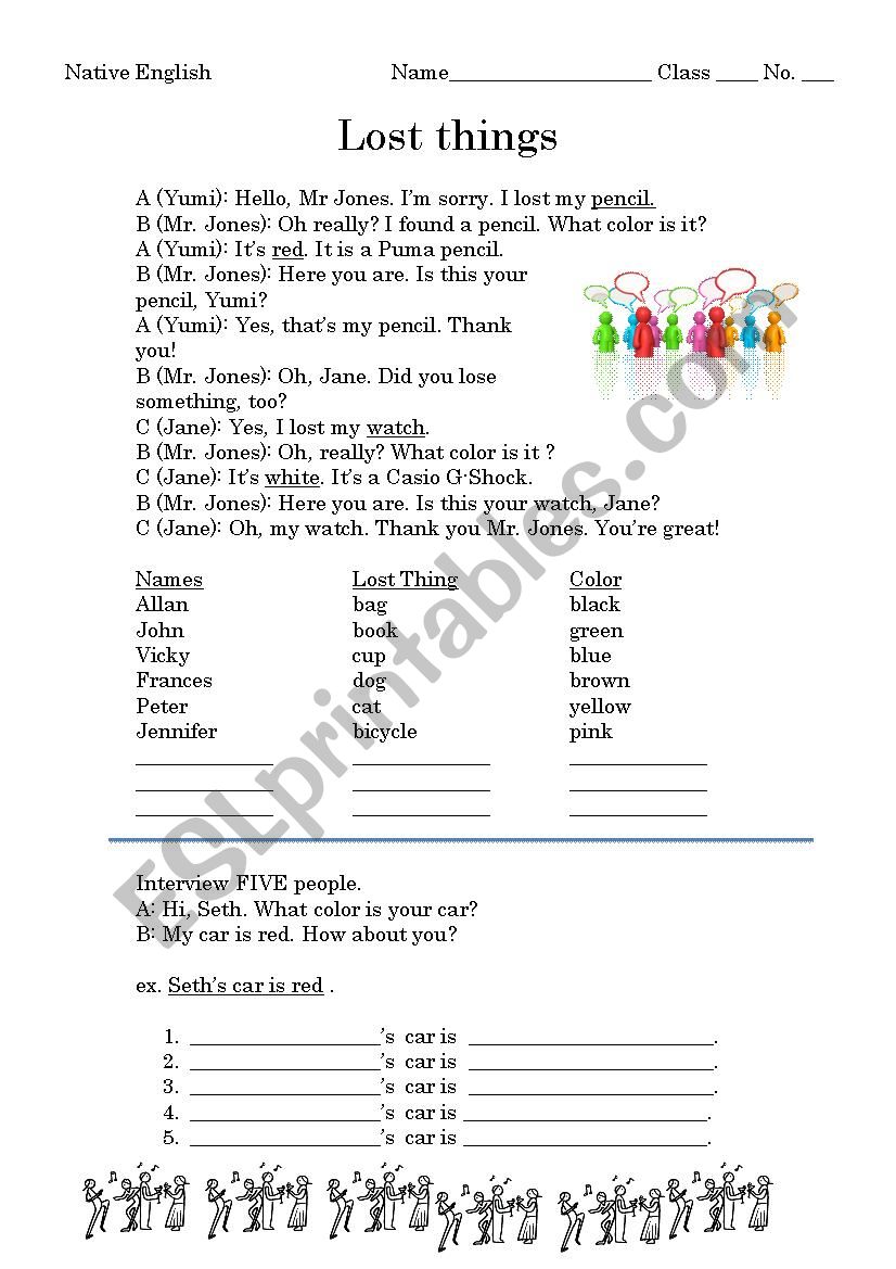 Lost and Found worksheet
