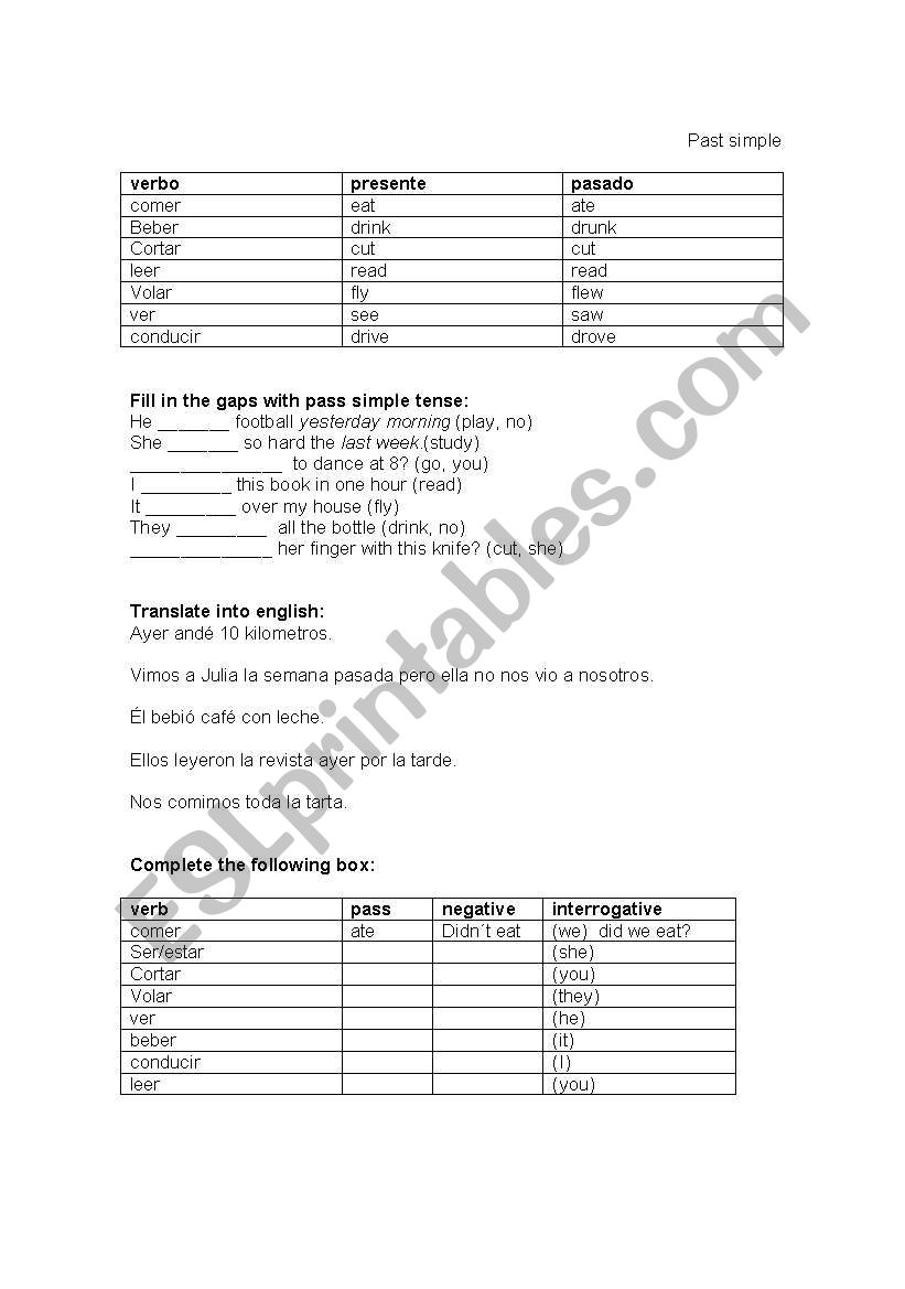 past simple worksheet