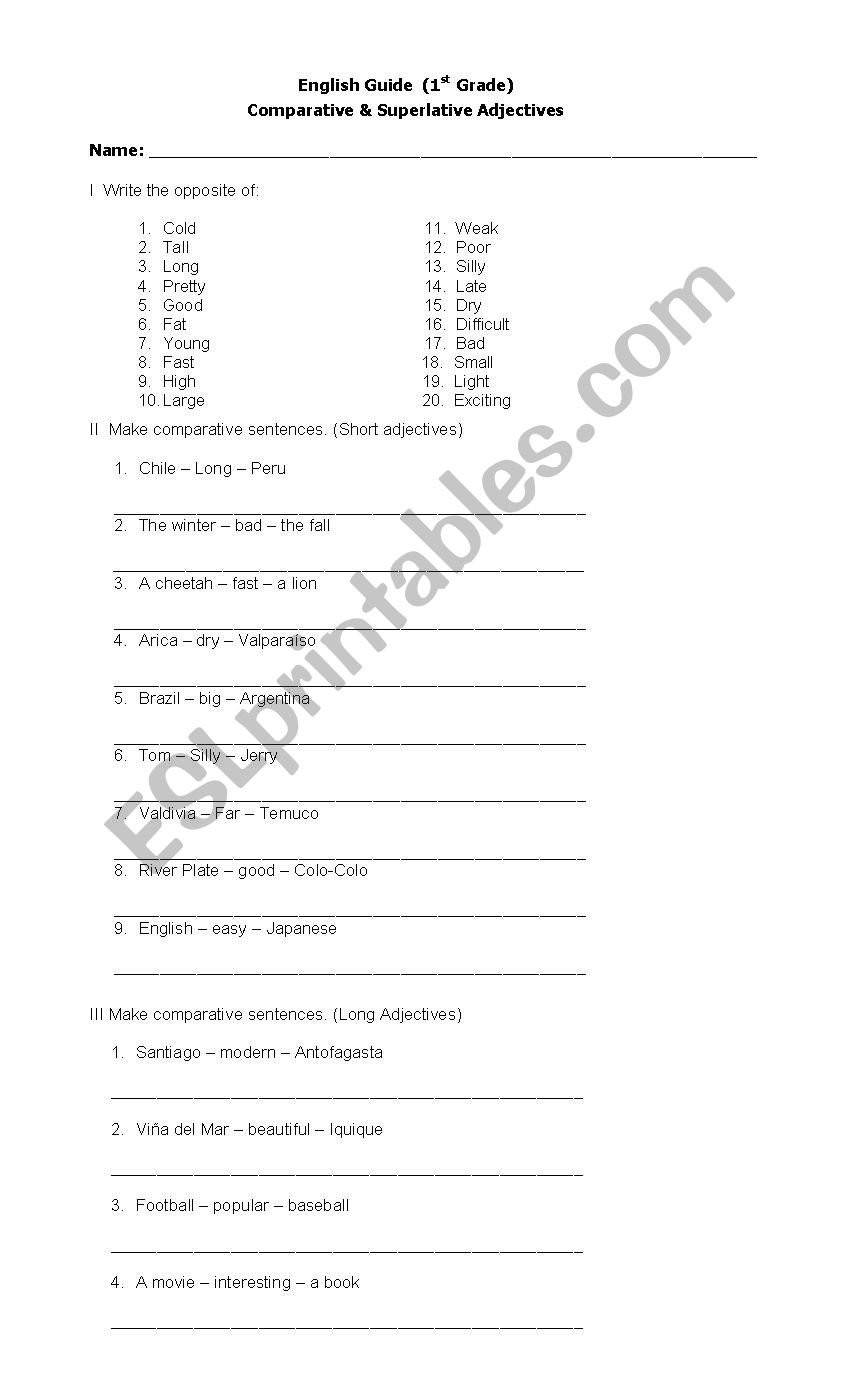 Comparative and Superlative worksheet