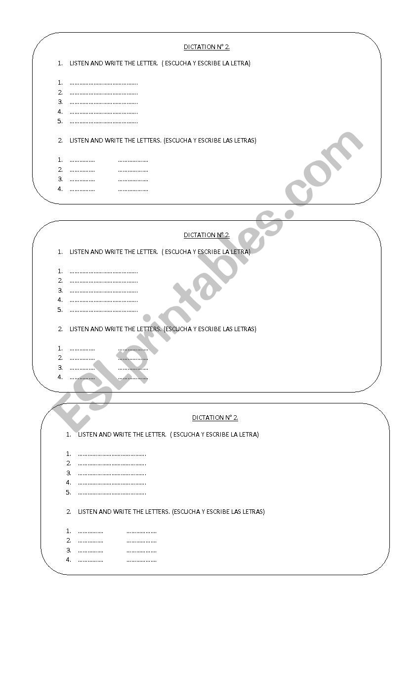 Dictation alphabet worksheet