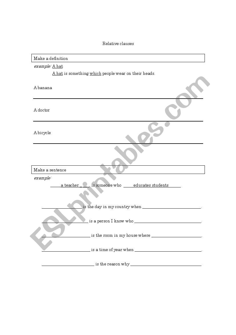 Relative Clause Practice  worksheet