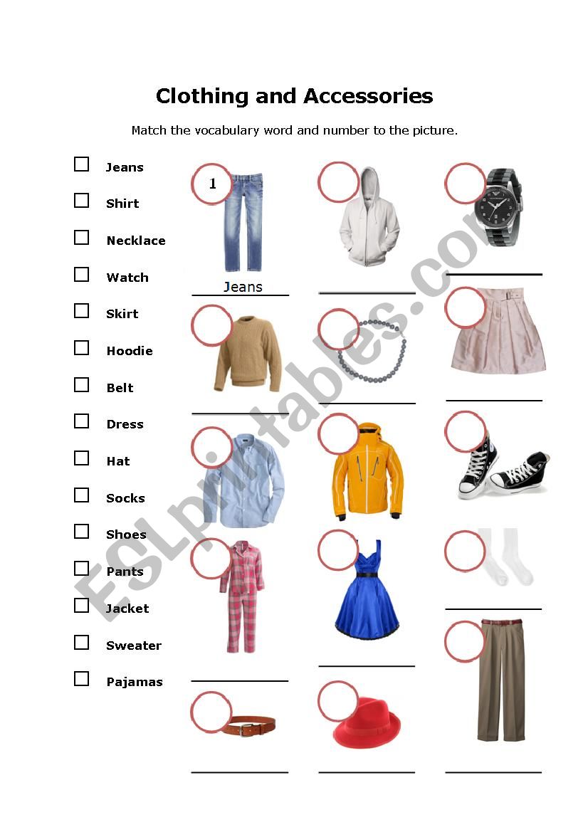 Clothes and Accessories worksheet