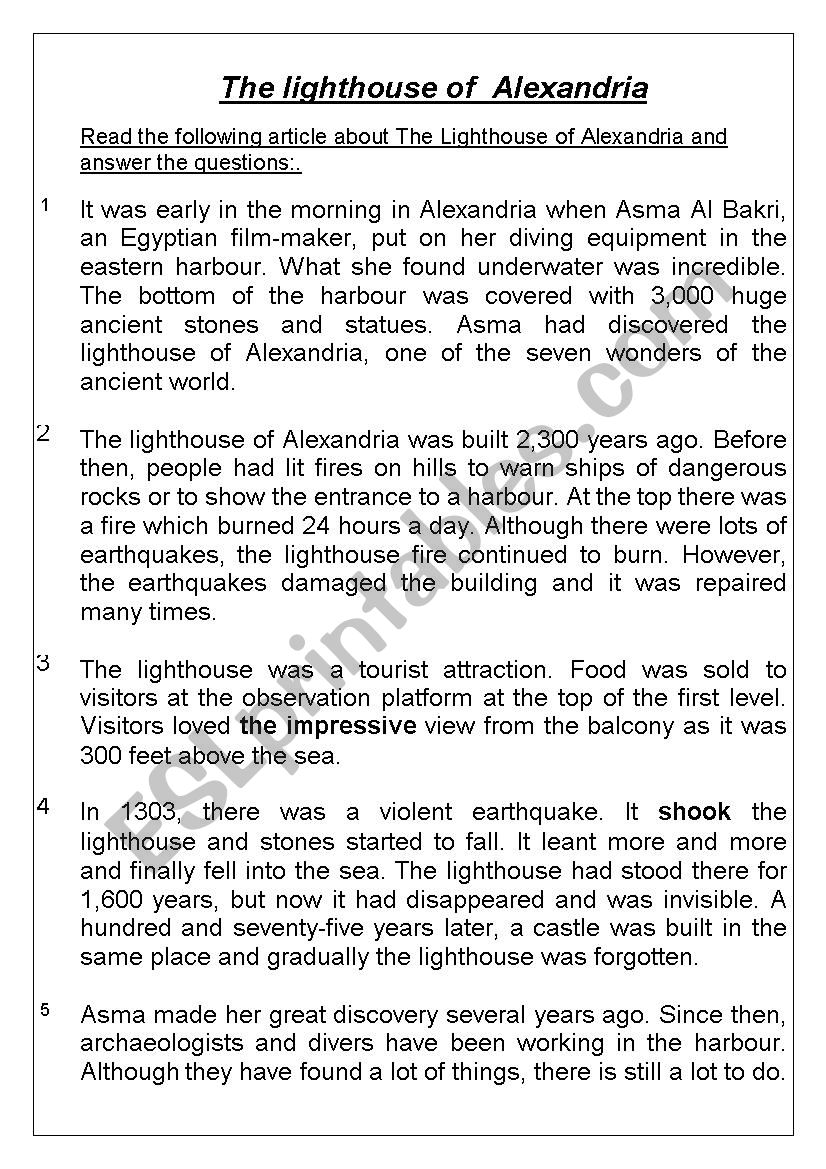 The light house of Alexandria - Reading passage