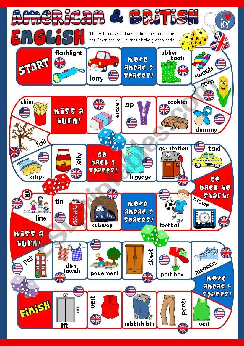  British vs American English - boardgame *KEY included*