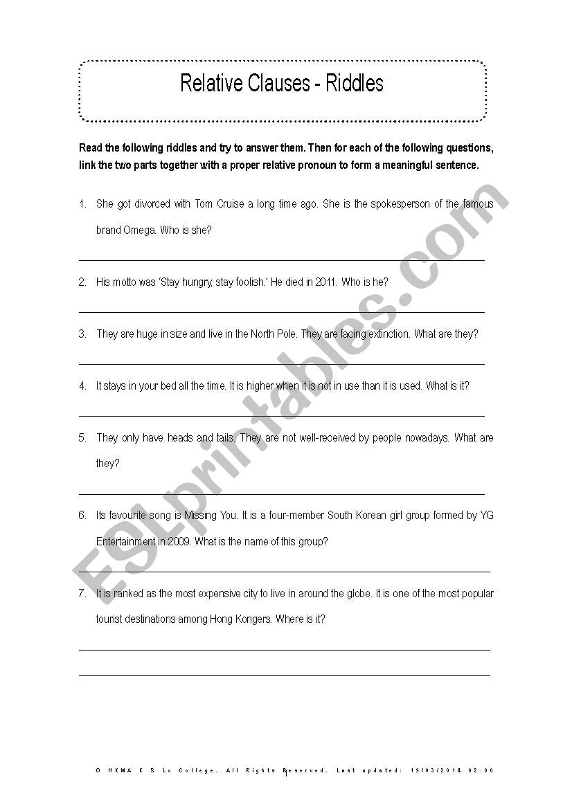 Riddles worksheet