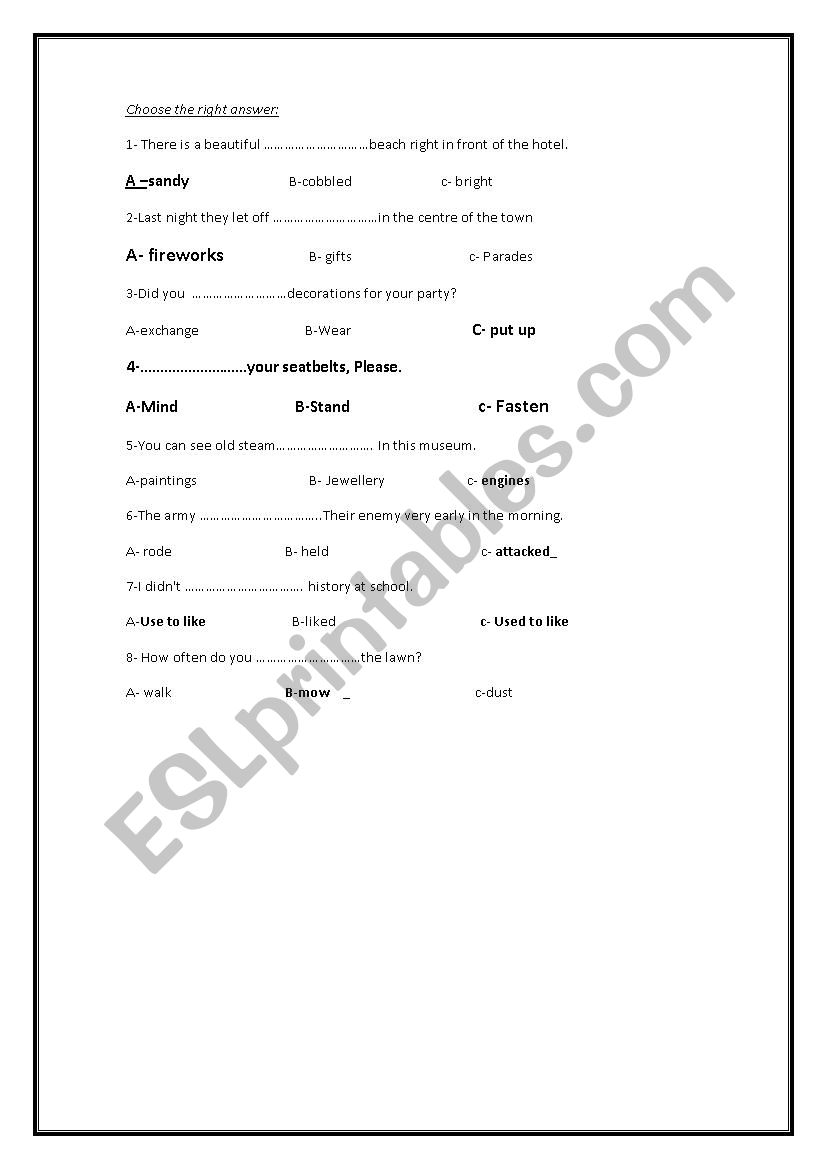  Multiple choice quiz. worksheet