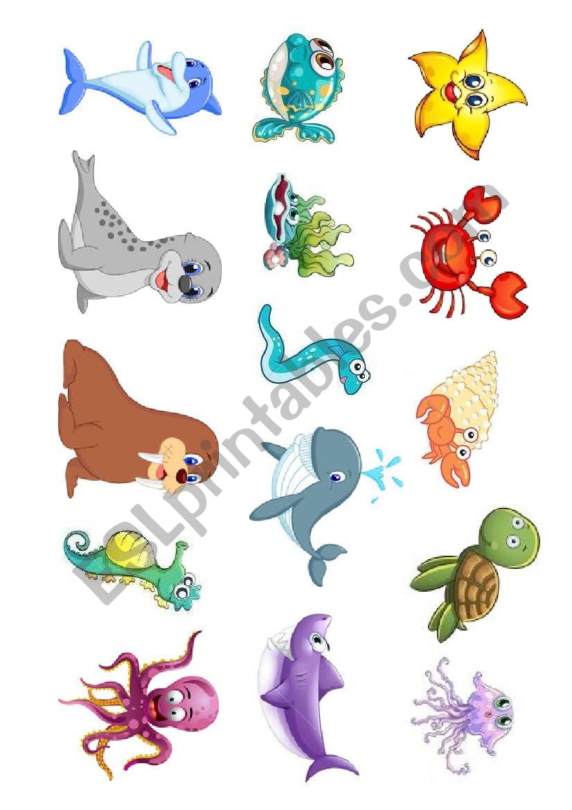 Sea Animals and their names worksheet