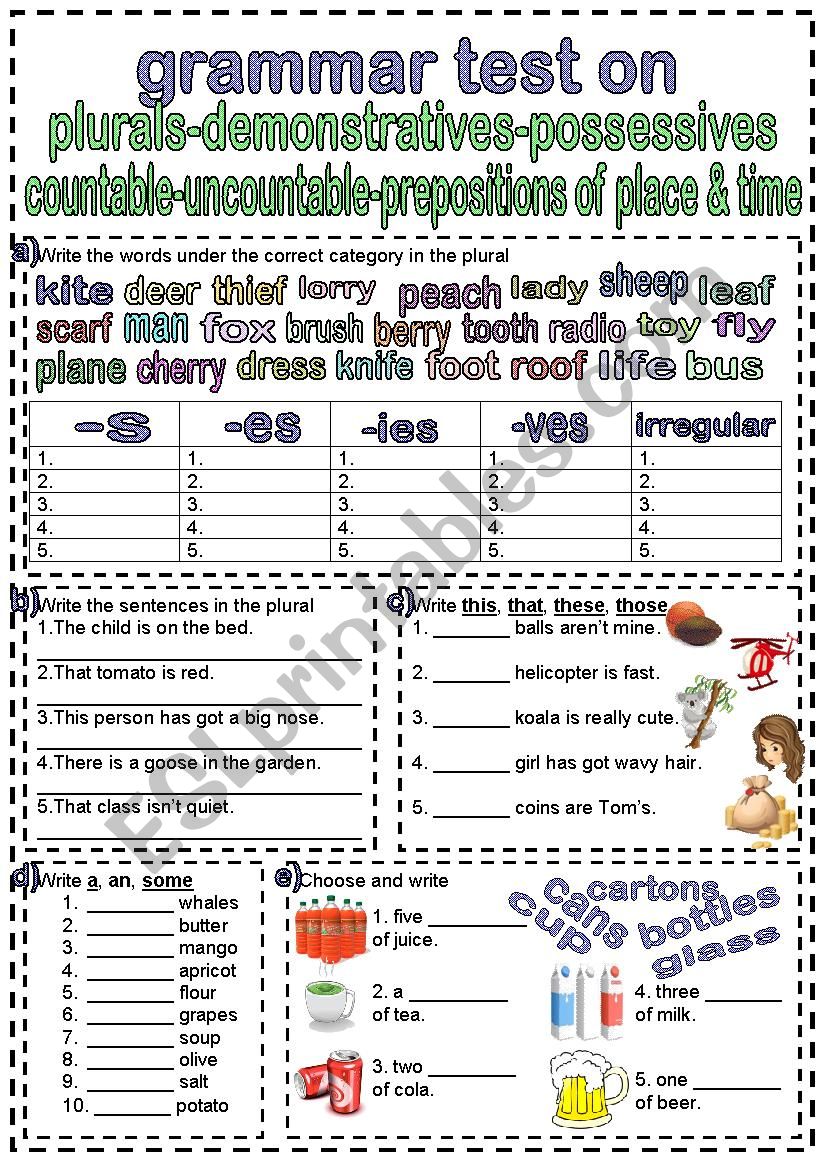 grammar test worksheet