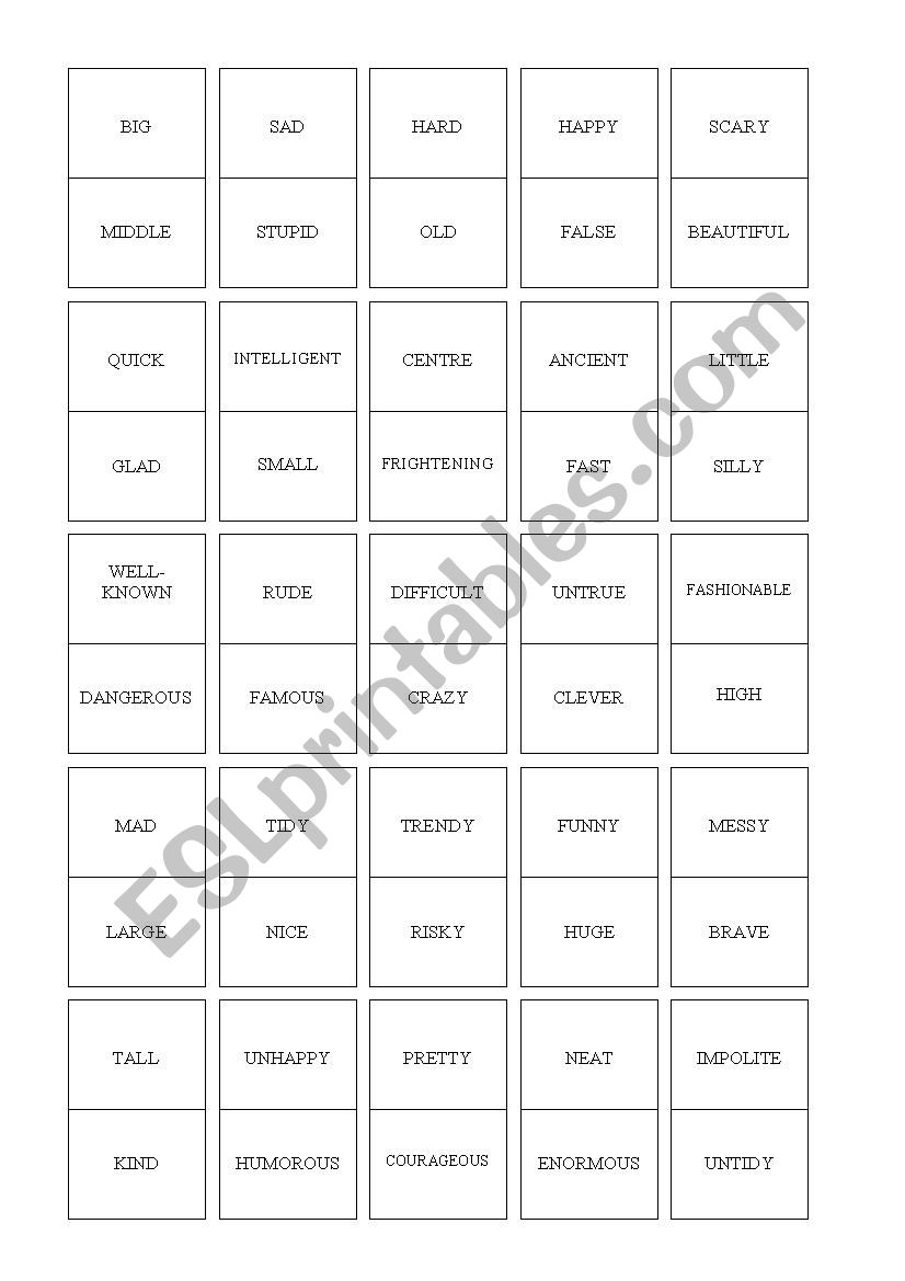 Domino: adjective synonyms worksheet