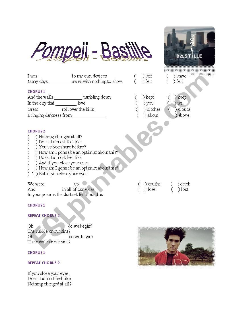 Pompeii - Bastille worksheet