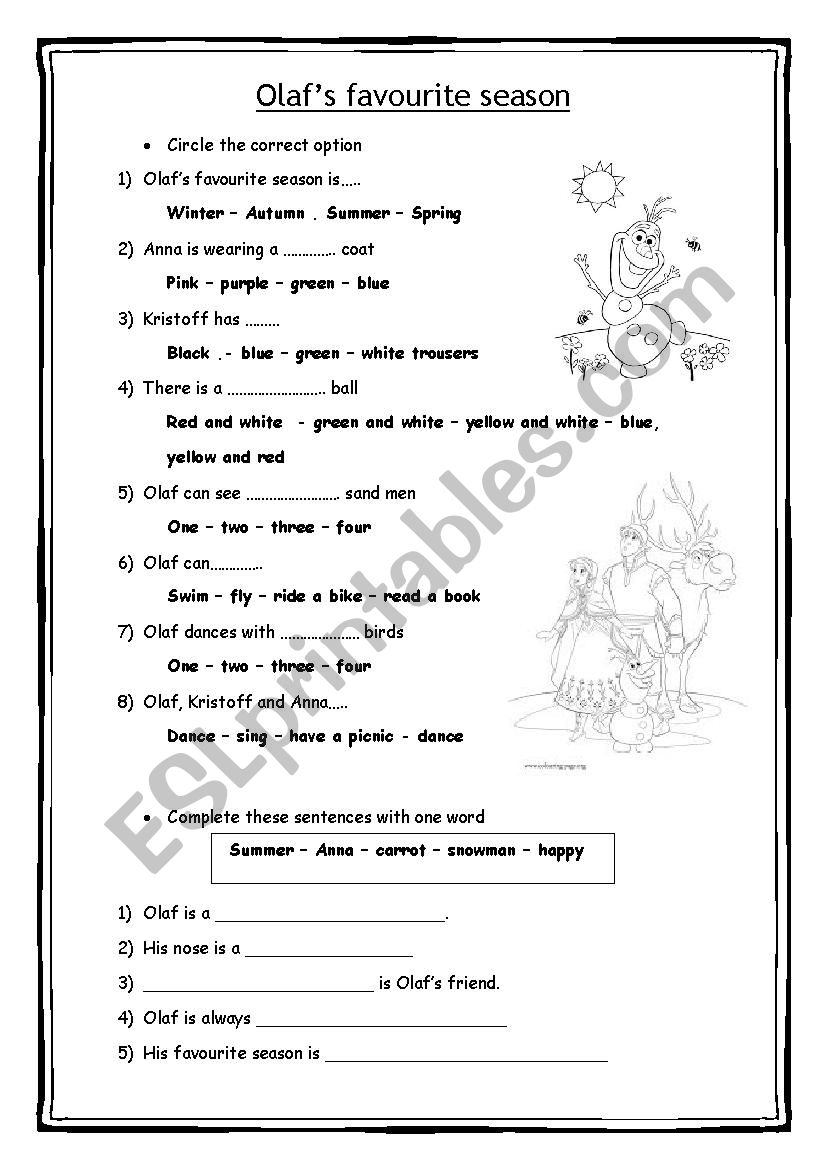 Olaf - Frozen worksheet