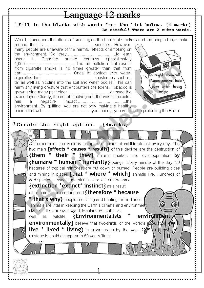 9TH FORM TEST 2 worksheet