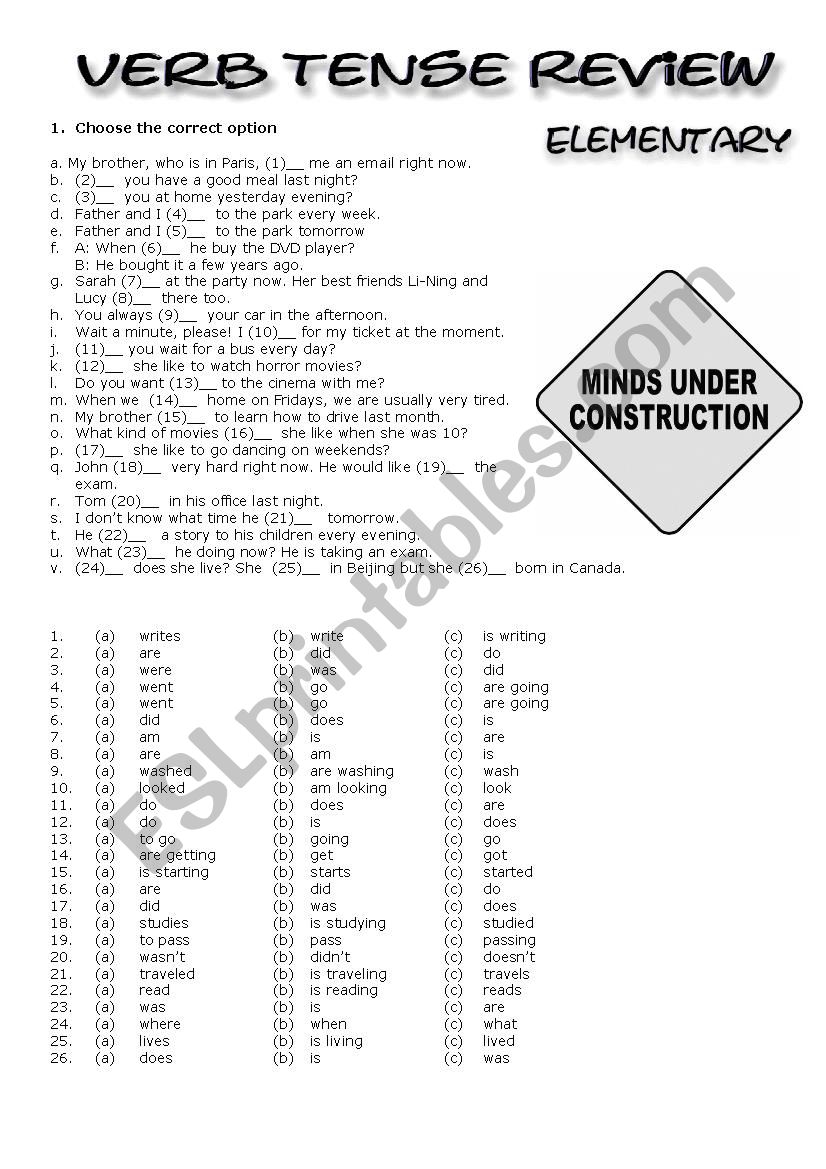 Verb Tense Review worksheet