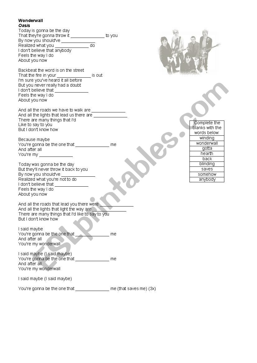 Song Activity - Wonderwall worksheet