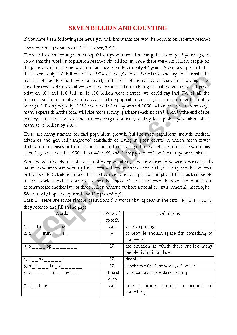 Reading comprehension worksheet