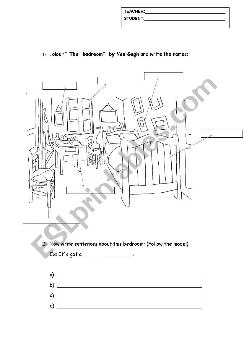 The bedroom by Van Gogh worksheet