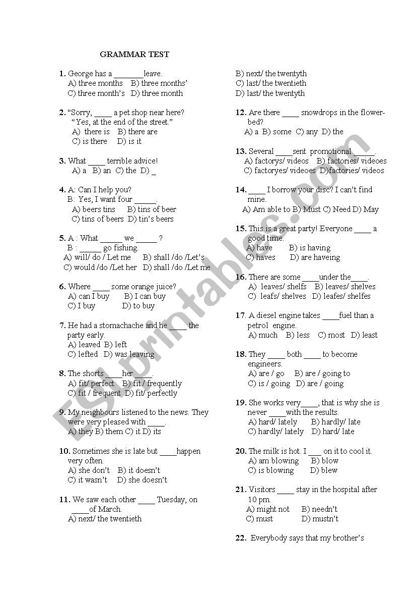 TEST GRAMMAR worksheet