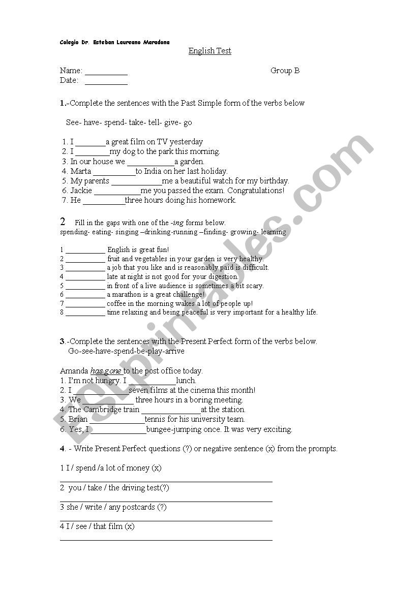 Test  worksheet