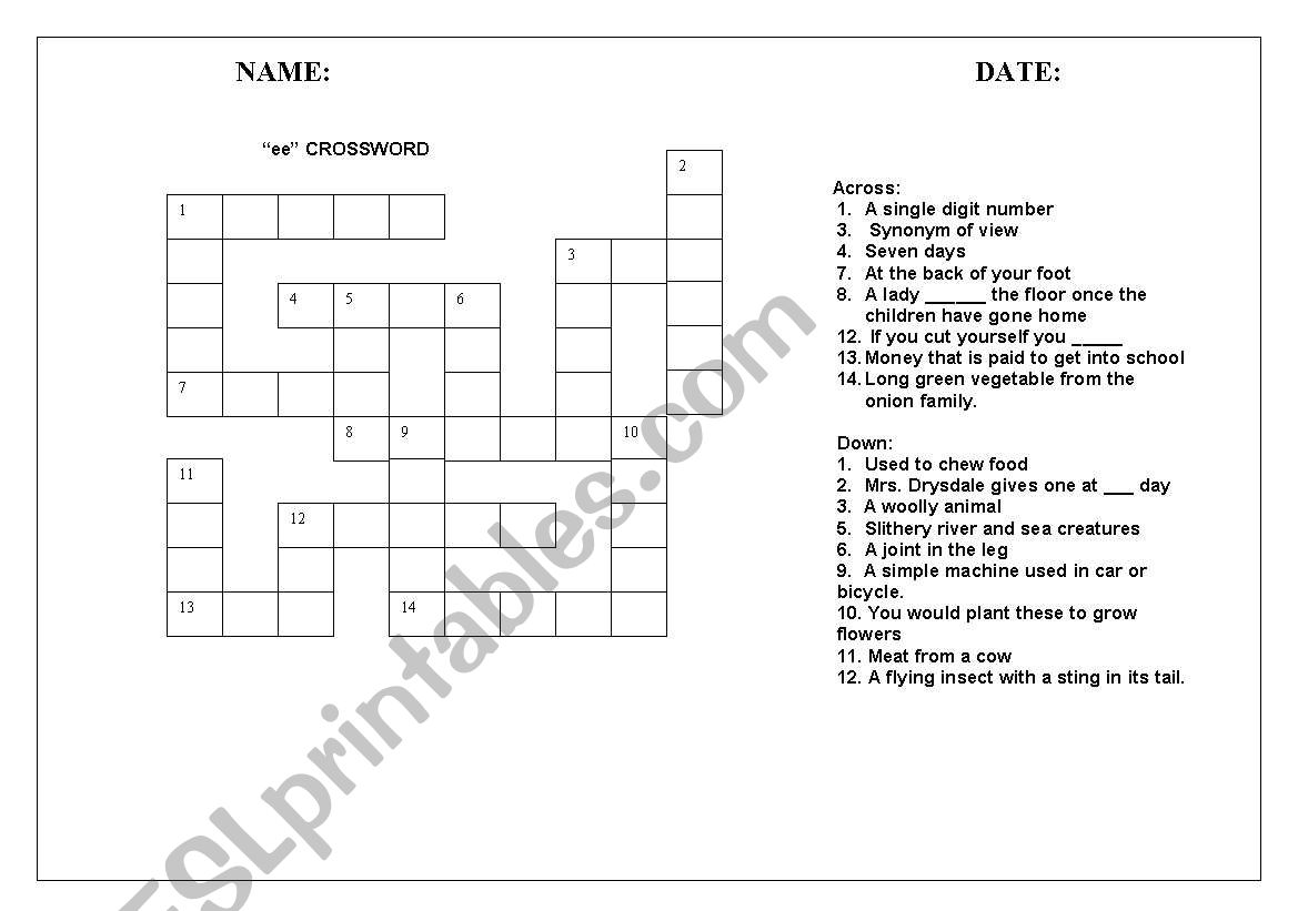 Crossword - Double vowel 