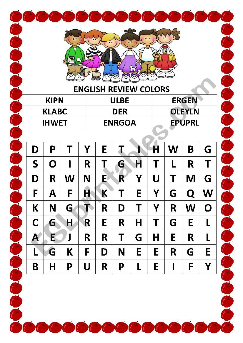 Colors wordsearch and unscramble