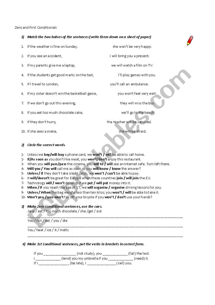 Zero and First Conditional worksheet