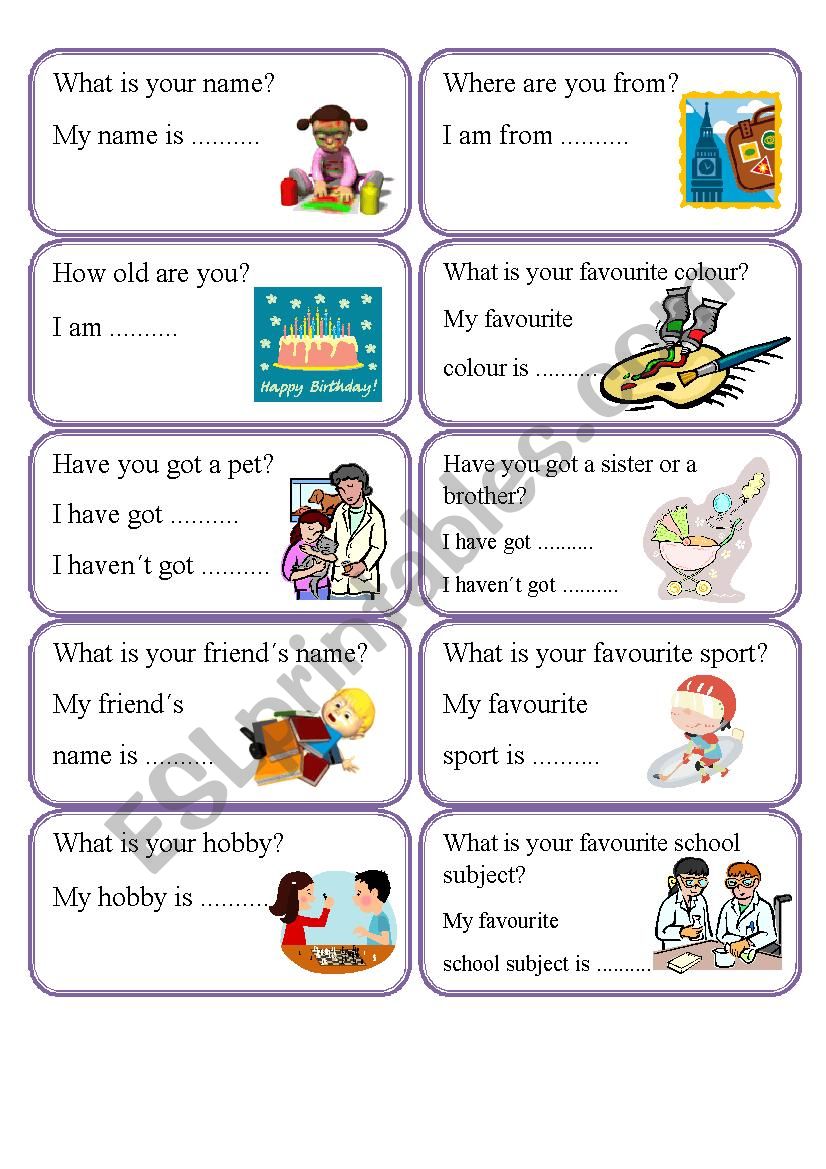 SPEAKING CARDS - QUESTIONS AND ANSWERS - 2 pages