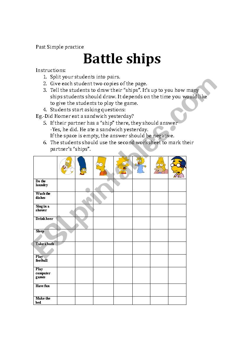 Past Simple practice GAME worksheet