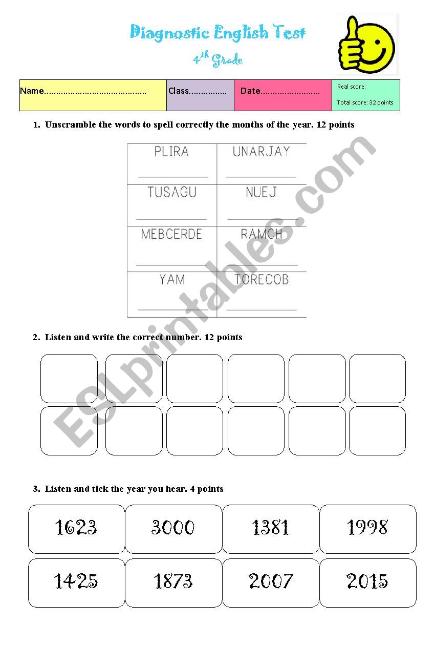 Diagnostic test worksheet