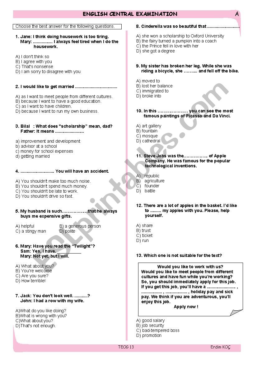 English Central Examination TEOG