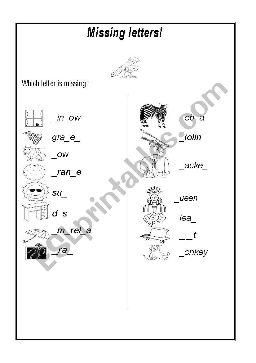 MIssing Letters worksheet