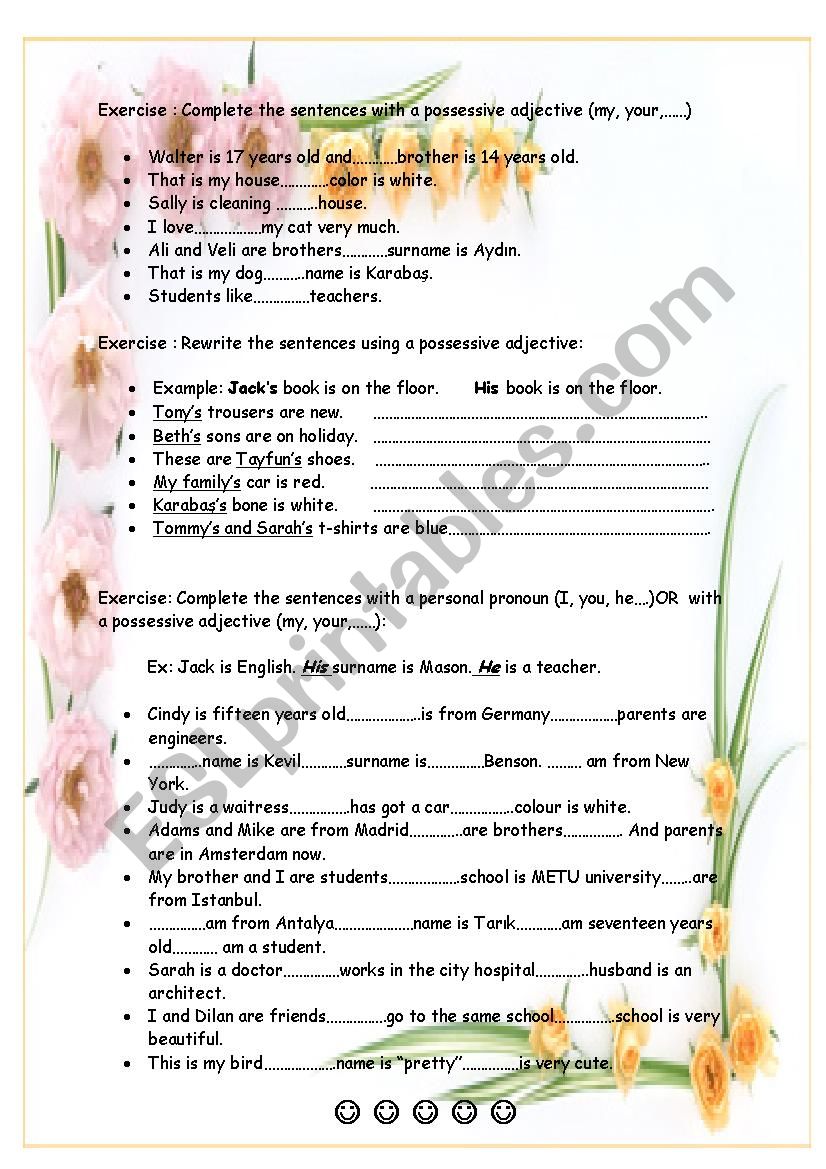 Possessive adjective worksheet