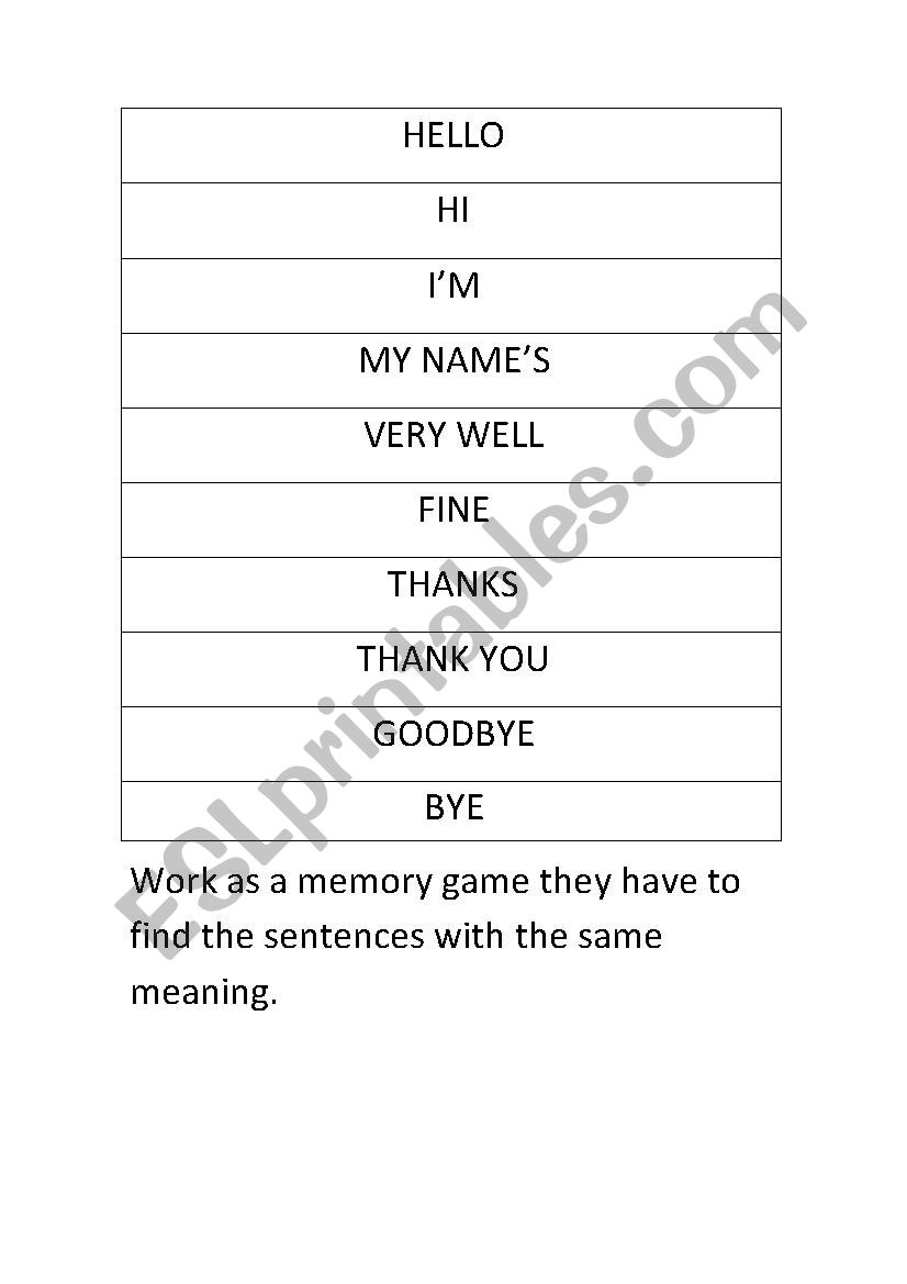 Greetings and Introduction memory game