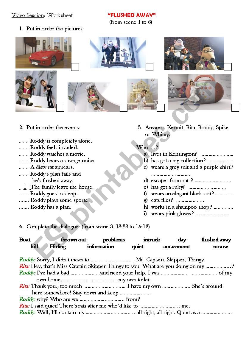  FLUSHED AWAY VIDEO SESSION worksheet