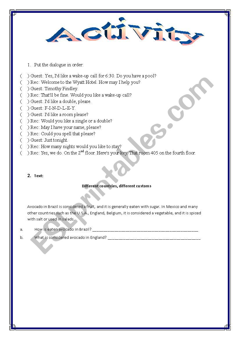 Text Comprehension worksheet