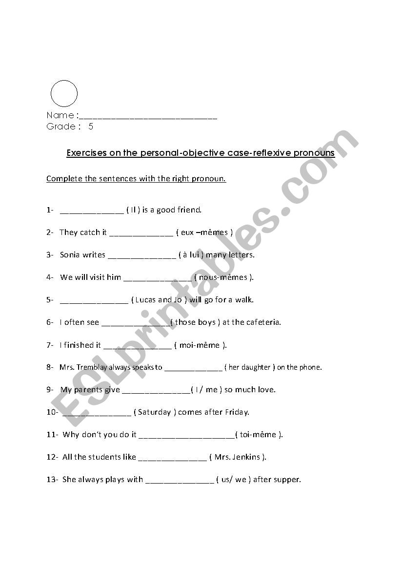 pronouns worksheet