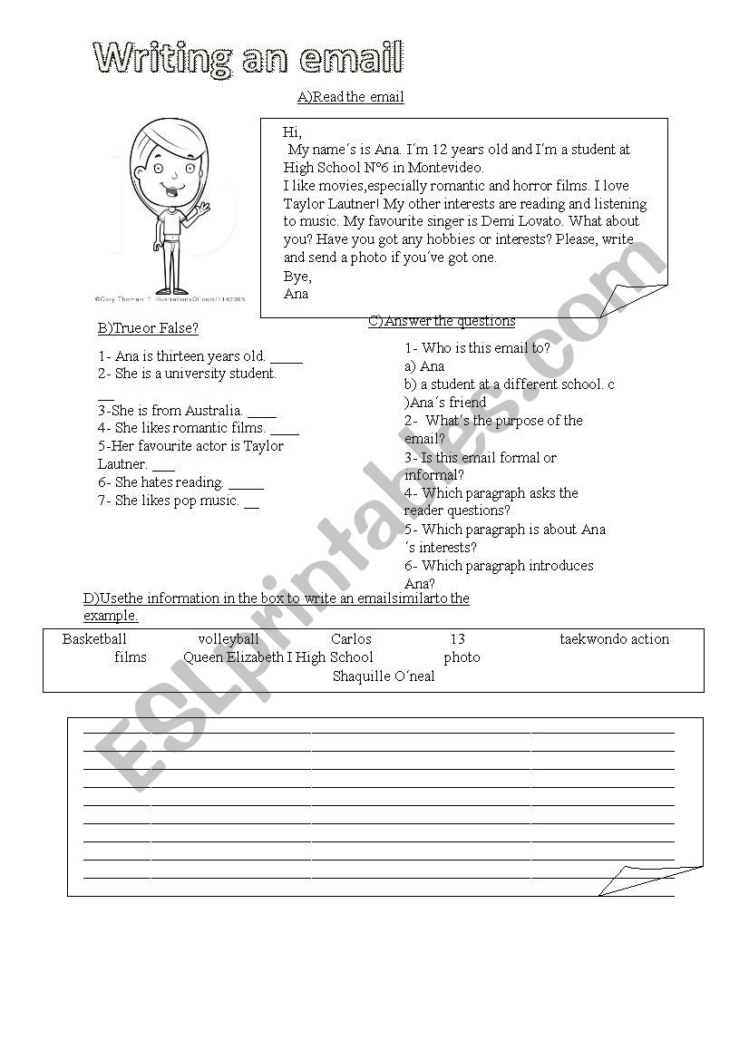 Writing an email - ESL worksheet by martu0170