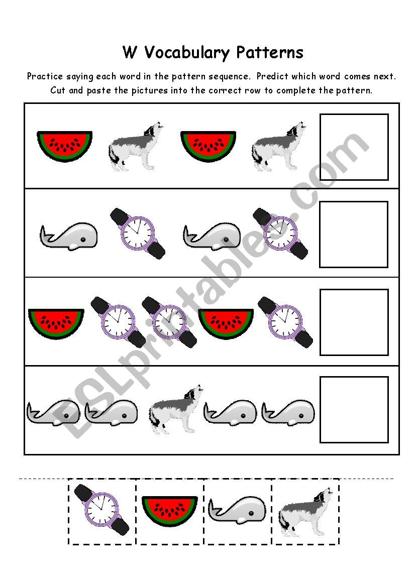 Letter W Vocabulary Patterns worksheet